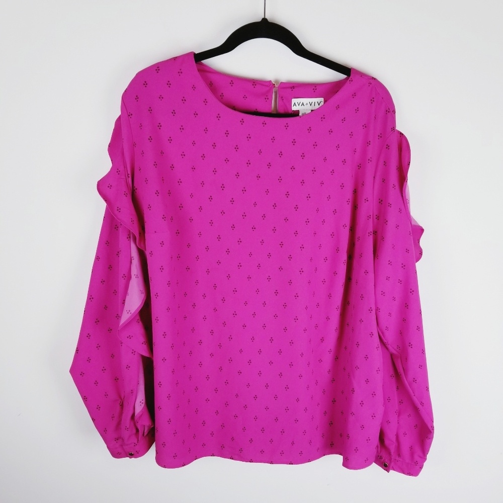 AVA & VIV plus size 2x pink ruffle sleeve blouse